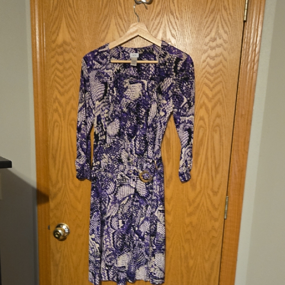 Cache Blue and White Wrap Tie Front Dress
